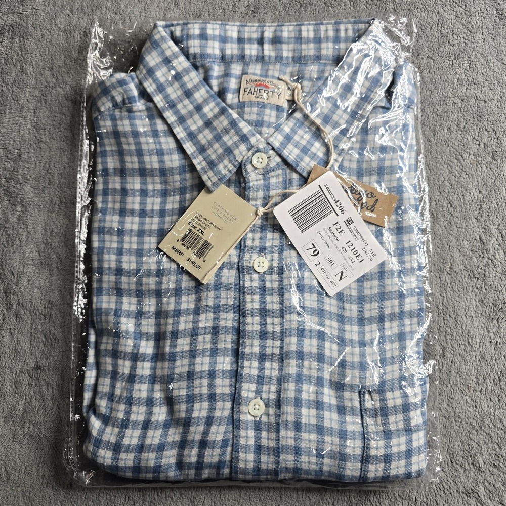 NWT Faherty Linen Ventura Shirt Mens XXL Blue Long Sleeve Beach Preppy Casual
